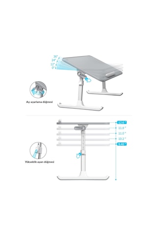 Bix Saiji Al30 Ayarlanabilir Laptop Standı Ergonomik Tasarım 17 İnç Uyumlu Taşınabilir Masa Gri Gri