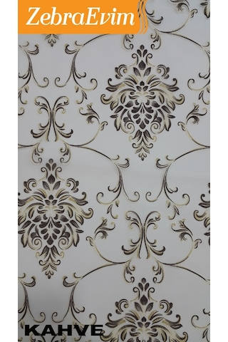 3Renk Çift Mekanizma Damask Siyah-Krem-Kahve Tül Stor Zebra Perde