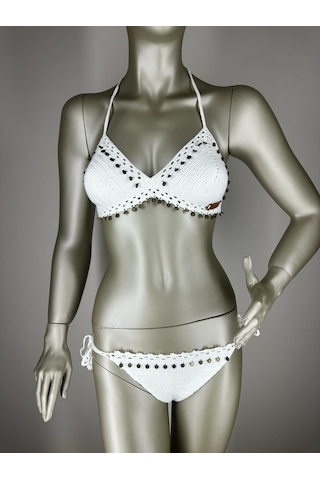 İvita Kırık Beyaz Pul Detaylı Çok Tarz El Yapımı Tığ Örgüsü Bikini