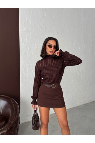 Verymoda Simli Sakallı Bluz F1852 Kahve