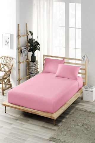 Battal Boy Yastıklı Çarşaf Takımı %100 Pamuklu 180x200 Toz Pembe