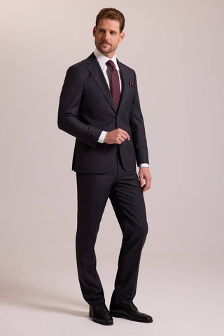 Erkek Antrasit Slim Fit Mono Yaka Yün Takım Elbise
