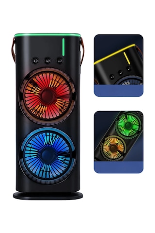 Mey İthalat Usb Şarjlı Çift Başlıklı Buharlı Masaüstü Fan Sessiz Serinletici Işıklı Fan