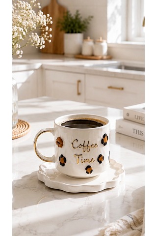 Coffee Time El Yapımı Seramik Kupa 24k Altın Detaylı Çok Renkli
