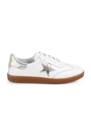 Libero L075.2325 Yıldız Detaylı Hakiki Deri Kadın Sneaker - Rugan Detaylı, Retro Tasarım Ve Doğal Kauçuk Tabanlı Casual Ayakkabı Beyaz-gold