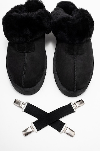 Olessa Siyah Hakiki Deri Süet Kadın Kürklü Terlik Siyah