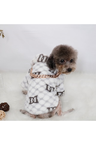 Geeksen Kışlık Kalın Pet Montu - Pomeranian, Chihuahua, Teddy İçin Isıtıcı Kıyafet, Beyaz, Beden L