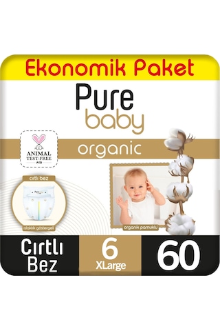Pure Baby Organik Bebek Bezi Ekonomik Paket 6 Beden 60 Adet 6 Numara