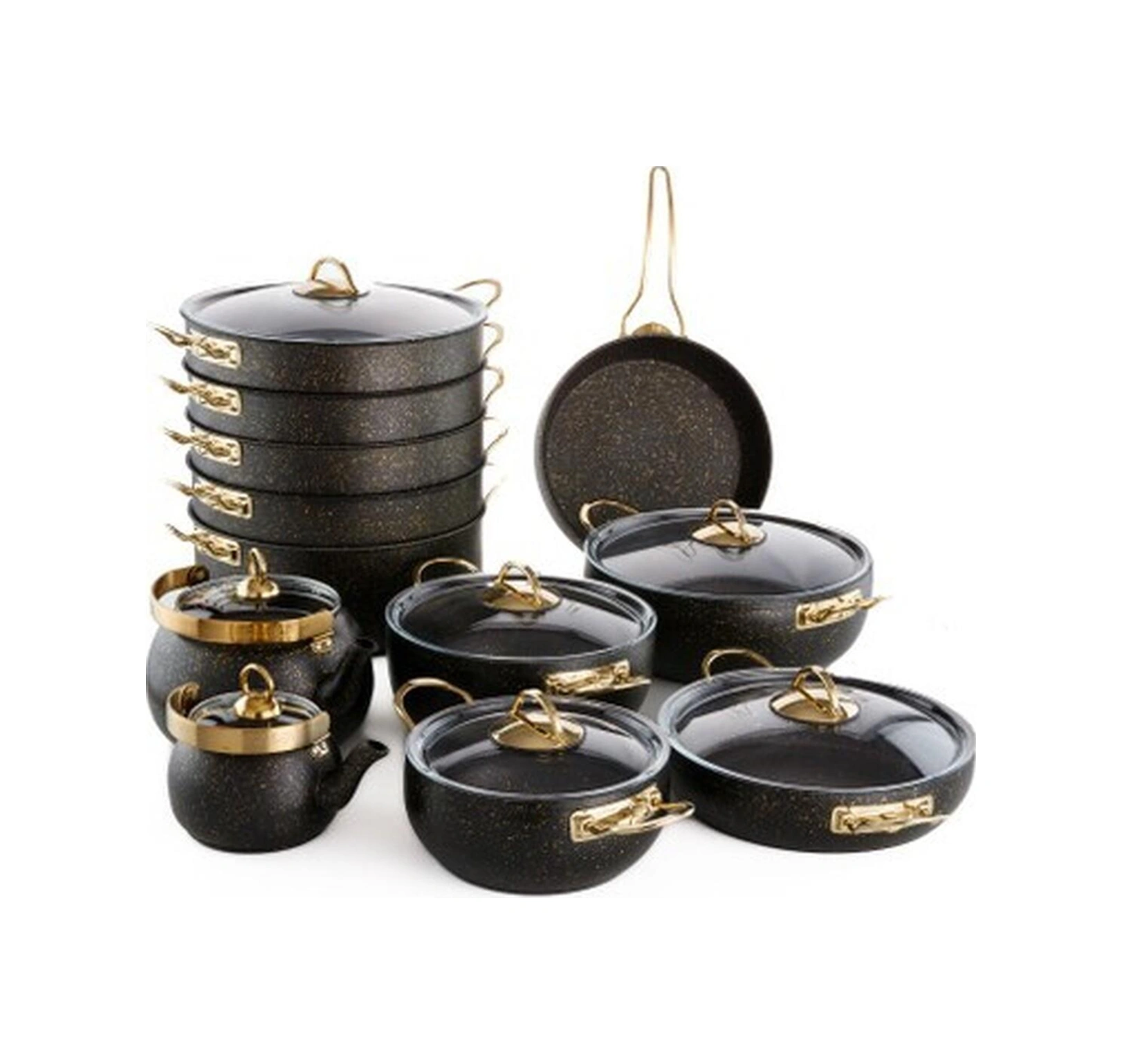 Evren 19 Parça Gold Stone Güveç Tencere Seti Bakır - Siyah