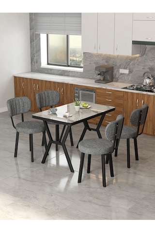 Azra 70x110cm Efes Mutfak Masası, Mutfak Masası Takımı, Yemek Masası, 4 Koyu Gri Sandalye Koyu Gri