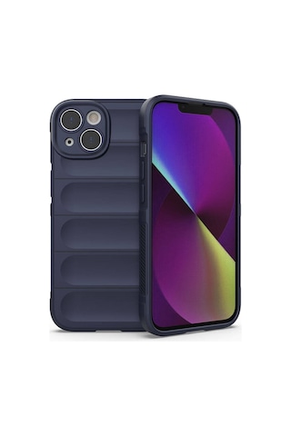 Apple Uyumlu iPhone 14 Kılıf Esnek Tpu Oyuklu Arka Yüzey Tasarımlı Zore Etnik Silikon Kapak Lacivert