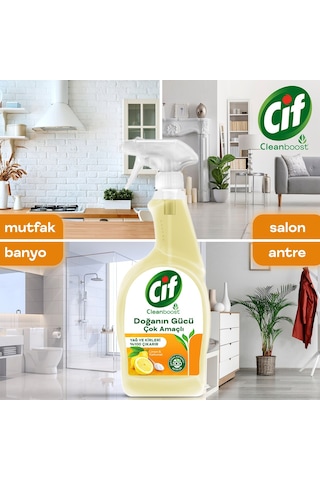 Cif Doğanın Gücü Yüzey Temizleyici Sprey Limon Karbonat 3 x 750 ML
