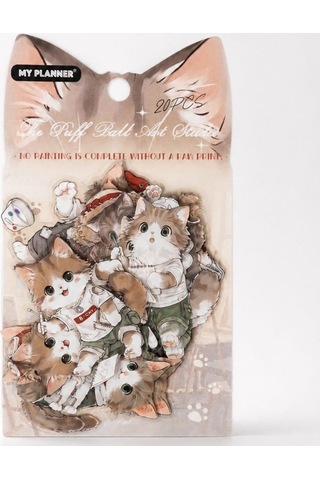 Sevimli Kedi Temalı Dekoratif Sticker Seti - Ajanda, Planner Ve Defter Çıkartması 20 Parça Çok Renkli