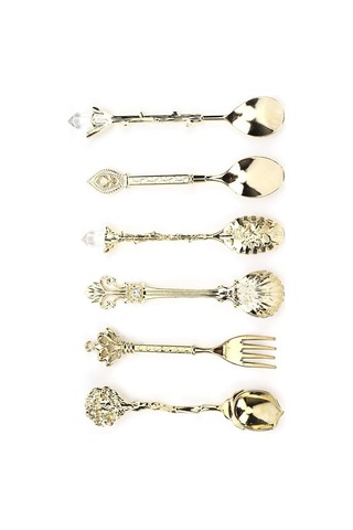 Shineyee 6 Parça Klasik Saray Stili Çatal Kaşık Seti - Yeşil Antik Bronz, Gönüllü Çatal Sapı, Kahve Ve İçecekler İçin, Ev Ve Cafe Uygun Bronz - Yeşil