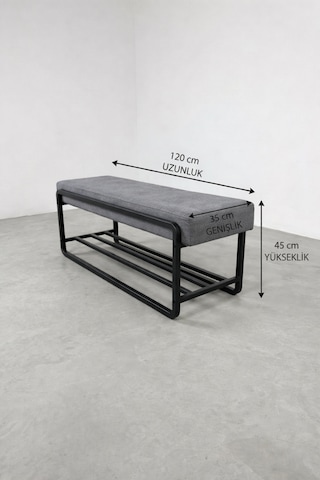 Line Modern Bench Puf 120 Cm - Antre, Giriş Holü , Ofis İçin Şık Dekoratif Bench Gri