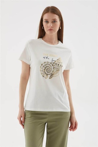 Fashion Friends Baskılı Ekru Kadın T-shirt 25y0398k1 Ekru