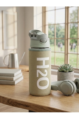 H2o Kılıflı Pipetli Cam Matara 500 Ml Gri