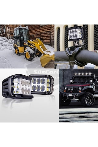 ŞüsCarOto Off Road Led Lamba Delici Yayıcı Beyaz-Beyaz Flaşlı Kare Sis Farı Projektör 45W 12 Led Metal Arazi Çalışma Lambası 1 Adet (00)
