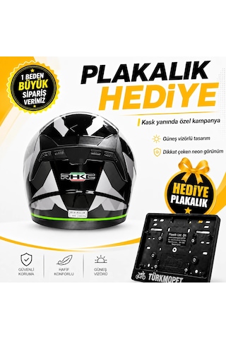 Rhkc Güneş Vizörlü Açık Yazlık Kask + Plakalık Sarı