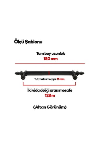 128 Mm Polimer Dolap Kulpu 20 Adet Vidalı - Mobilya Kulpları - 128 - Siyah Siyah Çift Delikli 128 Mm