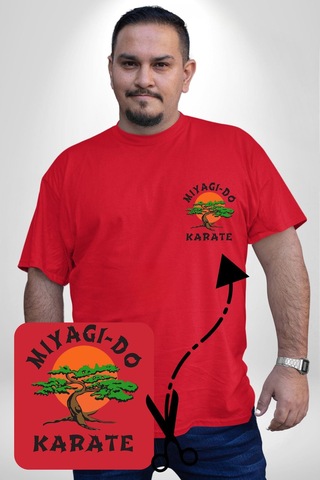Angemiel Miyagi-do Karete Çocuk Logo Dizi Bonzai Ağaç Kırmızı Büyük Beden Kadın Basic Minimal Baskılı Tişört Kırmızı