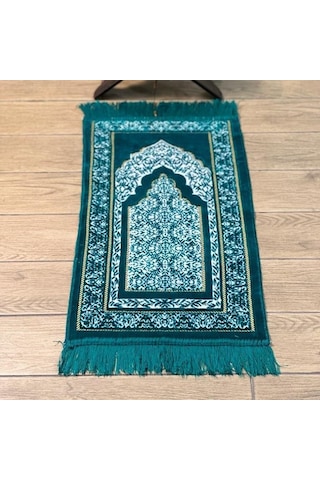 Kadife Çocuk Seccadesi - Yeşil 38x80 Cm - 180 Gr - Tesbih Hediyeli Çok Renkli