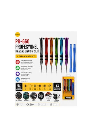 Pr-660 Telefon, Bilgisayar Ve Saat Tamir Seti - 6'lı Metal Hassas Tornavida + 2'li Pena Seti