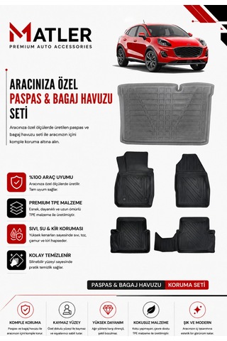 Ford Puma 2023 Model 4d Ekstra Havuzlu Paspas Ve Bagaj Havuzu Set