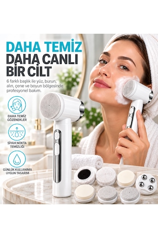 Şarjlı Elektrikli Yüz Temizleme Cihazı 6 Başlıklı 15 Kademeli Cilt Bakım Ve Masaj Aleti