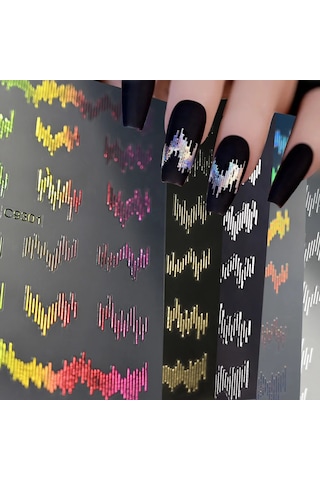 6 Adet/takım Parlak Yansıtıcı Tırnak Etiket Altın Gümüş Aurora Dalga Hatları 3d Kendinden Yapışkanlı Nail Art Çıkartması Tasarım Manikür Aracı Açık Gri