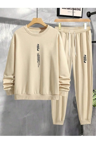 Erkek Siyah Dikey Baskılı Oversize Bisiklet Yaka Eşofman Takımı 001