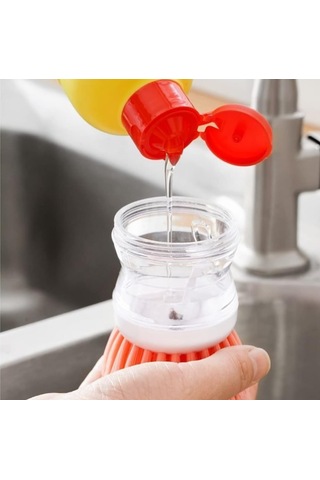 Pratik Sıvı Deterjan Hazneli Bulaşık Fırçası Hazneli Mutfak Banyo Lavabo Yıkama Fırçası 1 Adet