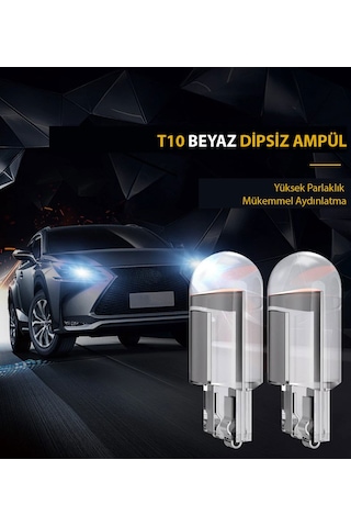 T10 Beyaz Cam Led Ampül 12V Park Plaka Tavan Ampülü 2 Adet