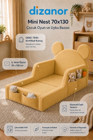 Dizanor Mini Nest 6sı 1 Arada Bebek Oyun Parkı Ve Park Yatak Sarı 70 X 130