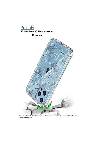 Huawei Mate 20 Lite Uyumlu Kapak Floral Mavi Tasarımlı Şeffaf Silikon Kılıf