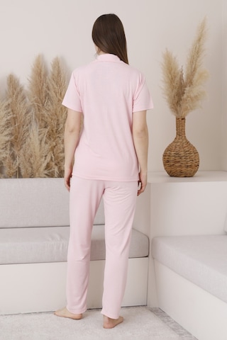 Wordex Mirano 2950 Polyviscon Kumaş Kısa Kollu Düğmeli Kadın Pijama Takımı Soft Pembe