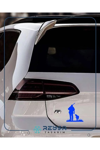 Avcı Ve Av Köpeği Araba Sticker 17x17 Cm Mavi