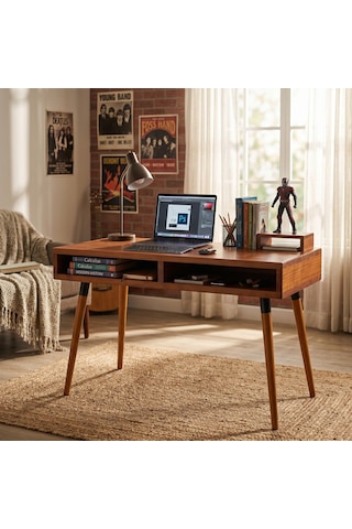 Mobenta Slot Desk: Masif Çalışma & Laptop Masası 2 Gözlü Depolama - 120x60 Bk Bakır