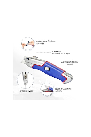 Workpro Wp213012 Ağır Hizmet Alüminyum Gövde Geri Çekilebilir Rötuş Maket Bıçağı + 4 Adet Yedek Bıça
