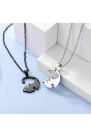 Tezzgelsin Unisex Ying Yang Kediler Cats Çiftli Sevgili Arkadaş Kolyesi Sevgili Kolyesi Arkadaşlık Kolyesi Gümüş - Siyah