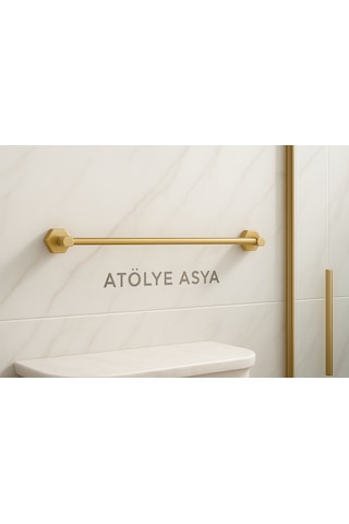 Atölye Asya %100 Pirinç Kendinden Yapışkanlı Tekli Havlu Askısı / Vidalama Gerekmeyen Gold - Altın