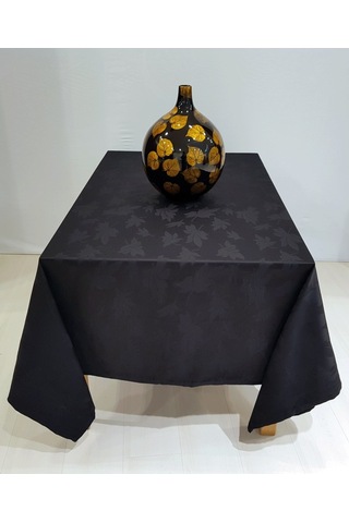 Misiny-Yaprak Desenli Siyah Masa Örtüsü
