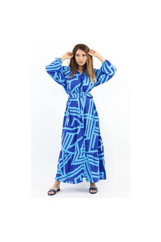 Prive Kadın Turn Turkuaz Kemerli %100 Viskon Yazlık Elbise Turkuazmavi