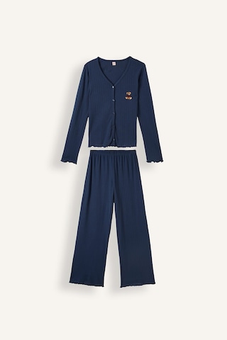 Defacto Regular Fit Uzun Kollu Hırka Üst Geniş Paça Alt Pijama Takımı H4375ax26aunv241 Lacivert-nv241