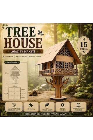 Tree House Ağaç Ev 3d Ahşap Maket 15 Parça Lazer Kesim Mdf Kolay Montaj Koleksiyonluk Puzzle