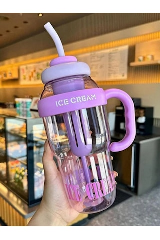 Sevgililer Günü Hediyesi Bıgmug Ice Cream Tritan Pipetli Matara 1300 Ml Mor