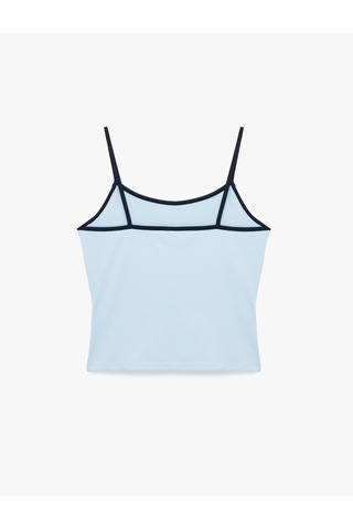 Koton Pamuklu Renk Kontrastlı Slim Fit U Yaka Askılı Bluz Mavi 6sak10236ek