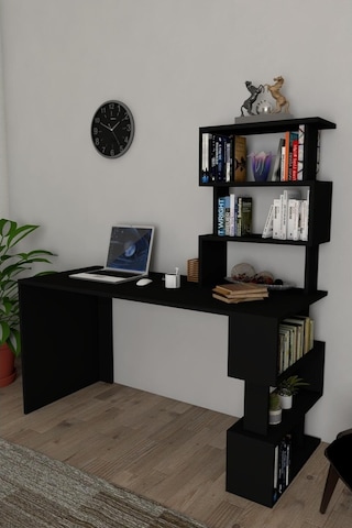 Moonlife Okyanus Kitaplıklı Çalışma Masası Siyah