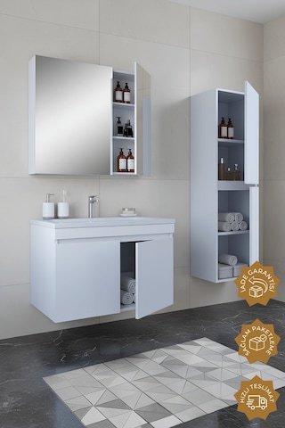 Teta Home Tokyo 80 Cm Mdf Banyo Dolabı Seti +boy Dolabı Beyaz