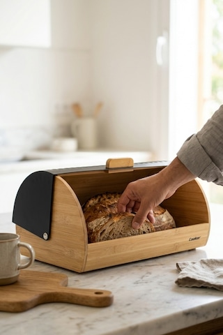 Cooker Lunora Metal Kapaklı Bambu Ekmek Kutusu Ckr4539 Siyah